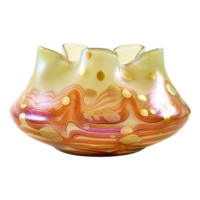 Austrian Art Noveau Red and Gold Floral Glass Bowl from Johann Loetz Witwe, 1902 For Sale
