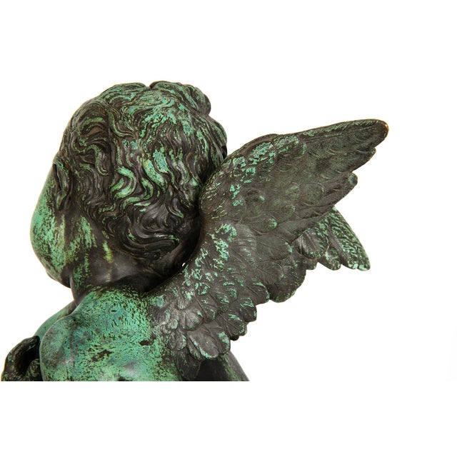 French Patinated Copper Sculpture of Seated Cherub After Charles Lemire For Sale - Image 10 of 18