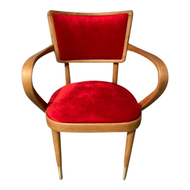 Vintage Mid Century Modern Bentwood Armchair in Red Velvet Upholstery For Sale