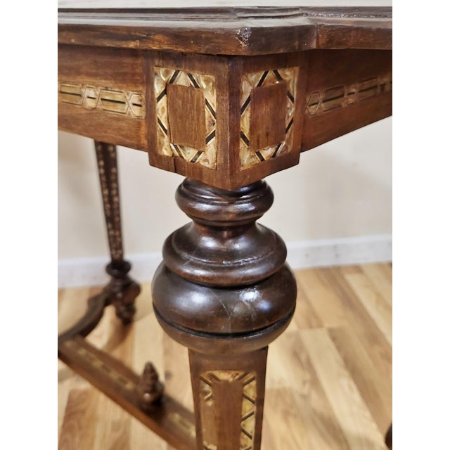 Antique Moroccan Moorish Style Carved & Mother of Pearl Inlaid Table For Sale - Image 13 of 17