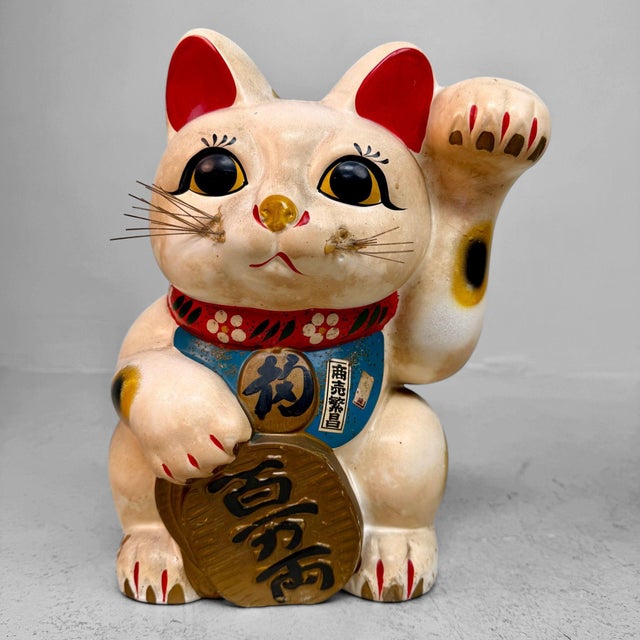 Japanese Maneki-Neko Lucky Cat with Koban, 1950s For Sale - Image 11 of 11