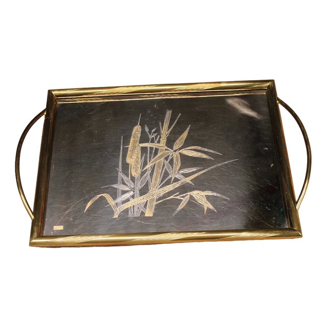 Brass Tray with Engravings, Italy, 1970s For Sale