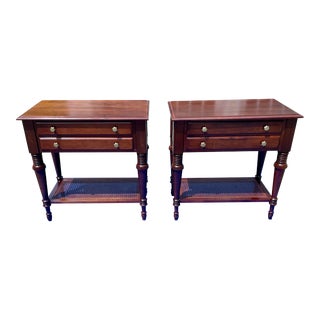 Pair of Ethan Allen Nightstands With Caned Lower Shelf Circa 1980s For Sale
