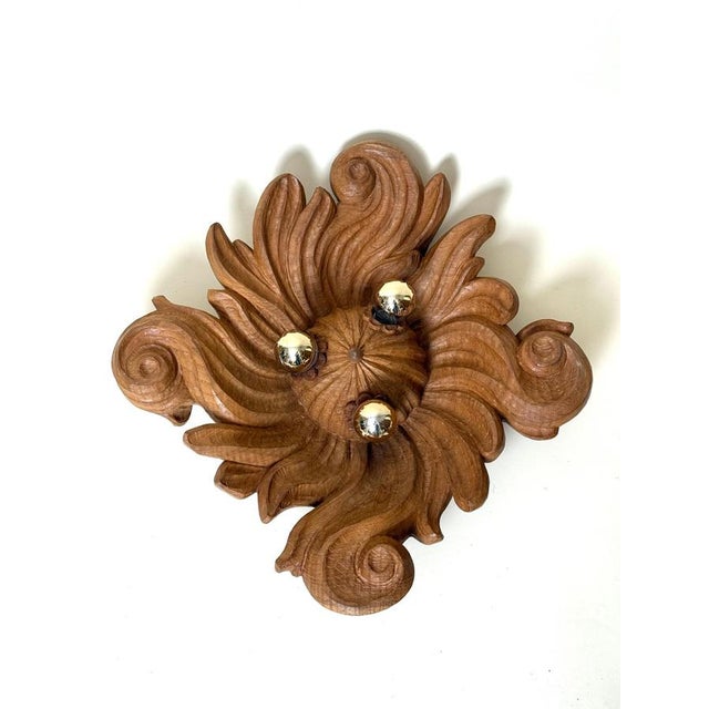 Baroque Carved Wood Ceiling or Wall Light, Tyrol, 1950s For Sale - Image 4 of 12
