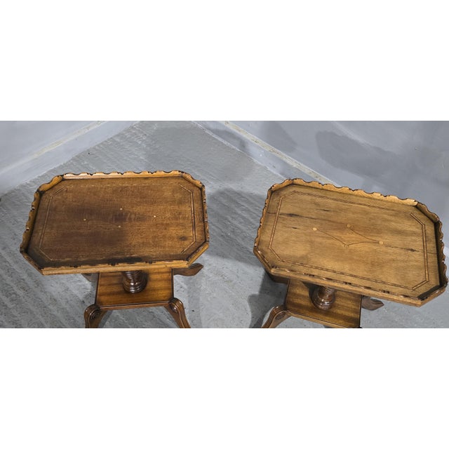 English Walnut Inlaid Wine Tables, 1920, Set of 2 For Sale - Image 6 of 9