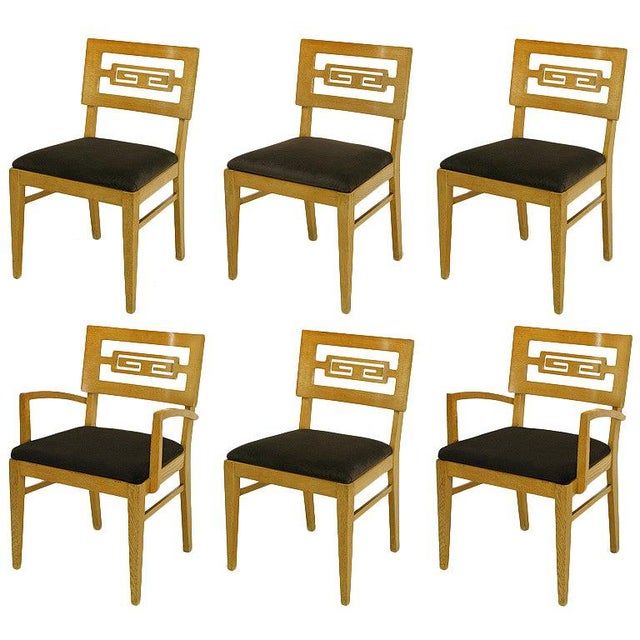 Six Carved White Oak Greek Key Dining Chairs Chairish
