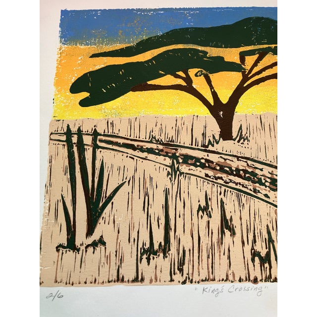 Contemporary Contemporary Original Wood Block Print Lion “Kings Crossing” Signed For Sale - Image 3 of 3