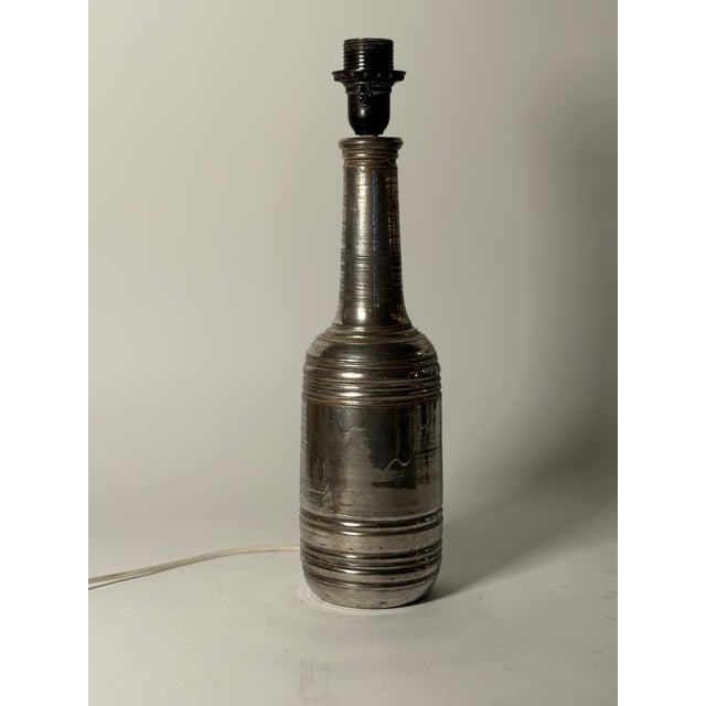 1970s Large Stoneware Table Lamp in Silver Glaze by Bitossi for Bergboms, 1970s For Sale - Image 5 of 15