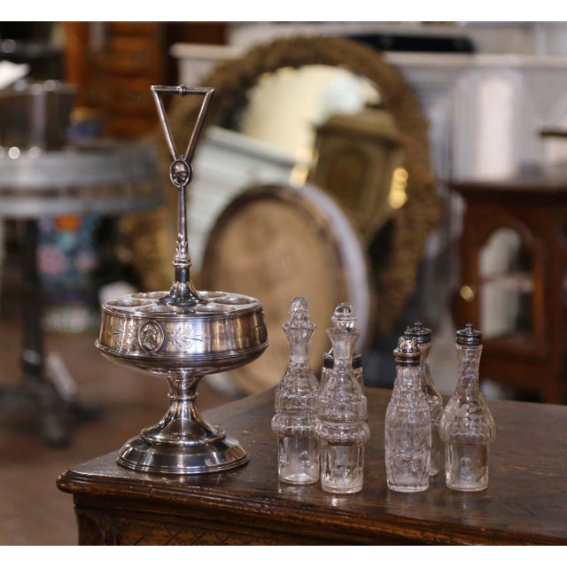 19th Century Reed & Barton Silver-Plated Cruet Set With Six Crystal Bottles For Sale In Dallas - Image 6 of 11