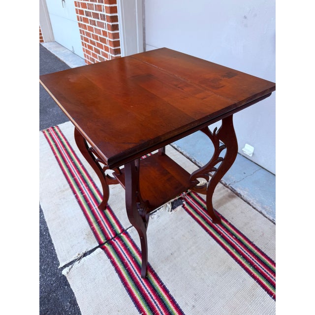 Wood Antique Victorian Cherry Tabouret Table With Reticulated Fretwork, Circa 1890-1910 For Sale - Image 7 of 14