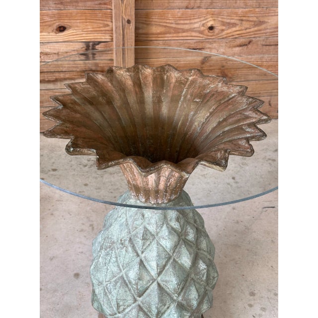 Art Nouveau Mid-20th Century Coastal Sculptural Cast Iron Patinated Pineapple Center Table For Sale - Image 3 of 12