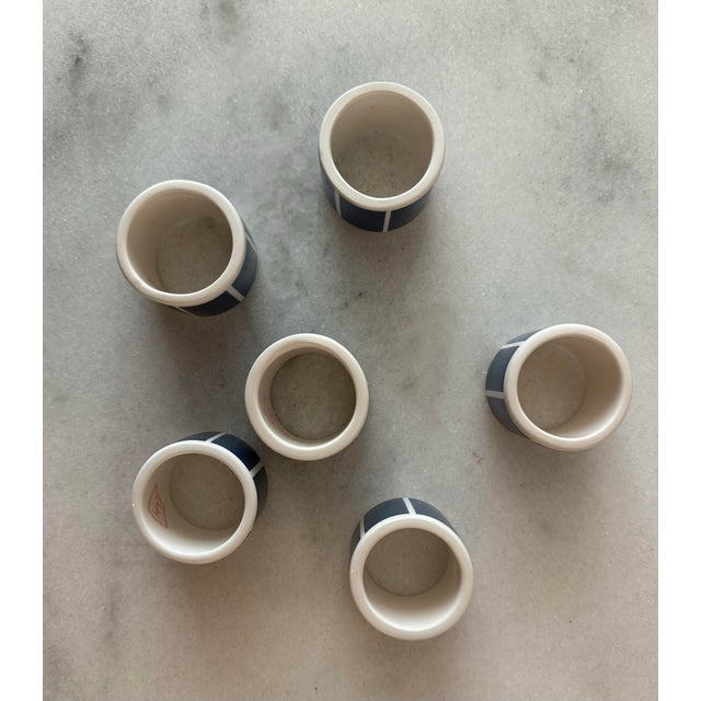 Ceramic Late 20th Century Set of 6 Blue and White Napkin Rings by Audrey For Sale - Image 7 of 8