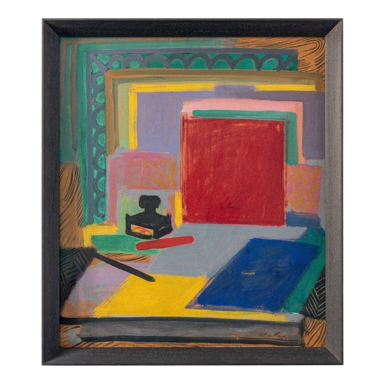 Antoine de Roux, Still Life with Inkwell, Oil Painting on Board, 1950-60, Framed For Sale