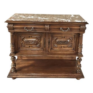 19th Century French Neoclassical Henri II Marble Top Walnut Buffet For Sale