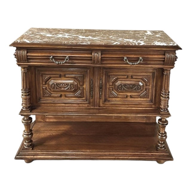 19th Century French Neoclassical Henri II Marble Top Walnut Buffet For Sale