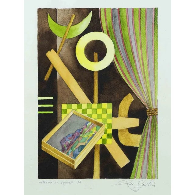 Leo Guida, Interno con segnali 34, Watercolor on Paper, 1970s For Sale - Image 4 of 4