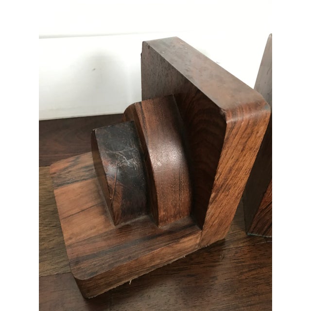 Vintage Mid Century Modern Art Deco Architectural Rosewood Bookends - a Pair For Sale - Image 6 of 9
