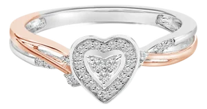 14K Rose Gold Plated Sterling Silver 1/10 Cttw Diamond Heart Motif Ring - Size 7