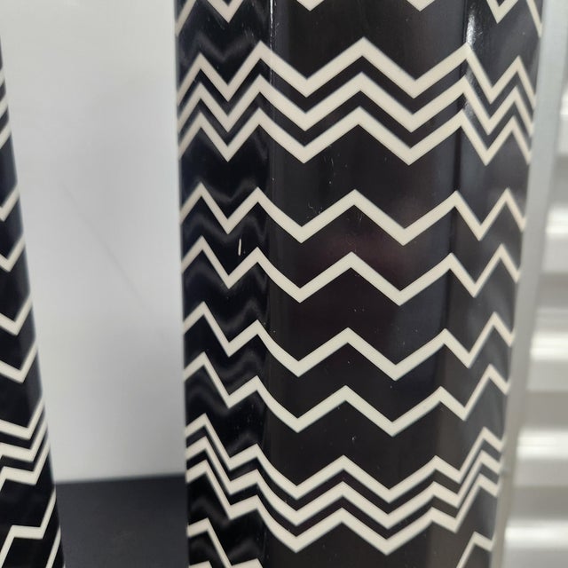 2011 Missoni for Target Black & White Chevron Stoneware Vases- A Pair For Sale - Image 4 of 7