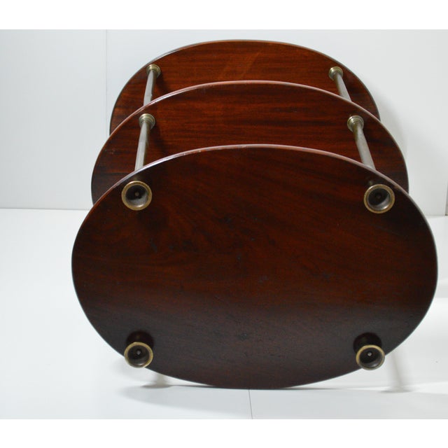 1930s 1930s Mahogany Brass Three Tier Oval English Campaign Style Etagere Shelf For Sale - Image 5 of 14