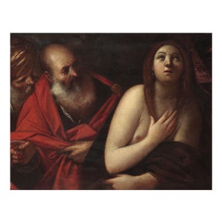 Giacomo Cavedone, Susanna and the Elders, Oil on Canvas, 16th-17th Century, Framed For Sale