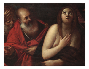 Giacomo Cavedone, Susanna and the Elders, Oil on Canvas, 16th-17th Century, Framed