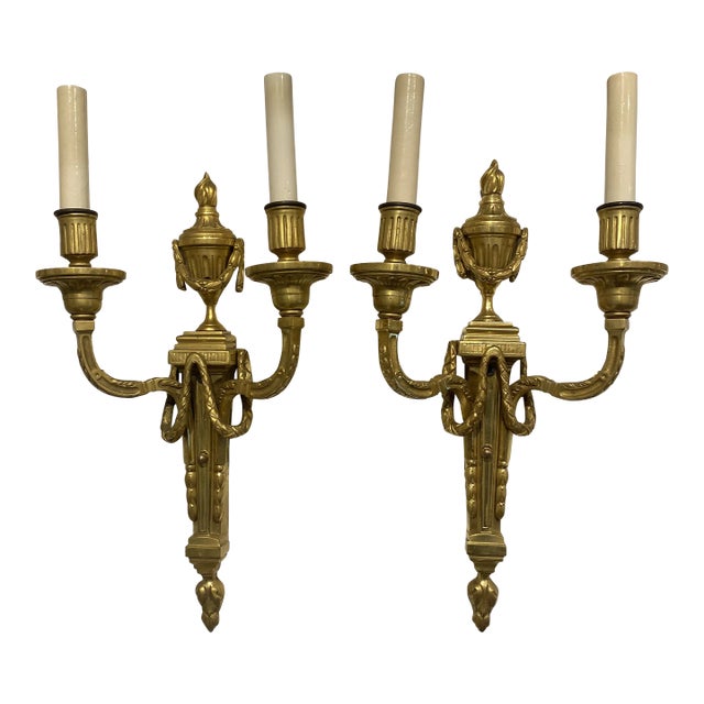 1900 Caldwell Gilt Bronze Sconces Neoclassical Style For Sale