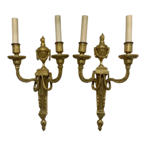 1900 Caldwell Gilt Bronze Sconces Neoclassical Style
