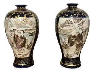 Small Japanese Satsuma Vases, 1900s, Set of 2