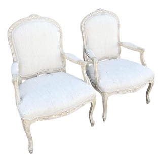 Vintage Cream and White French Provincial Lounge Chairs - A Pair For Sale