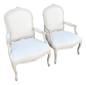 Vintage Cream and White French Provincial Lounge Chairs - A Pair