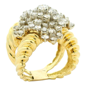 Vintage 18k Gold Diamond Bombe Cocktail Ring, 3.75 Carats, Size 7