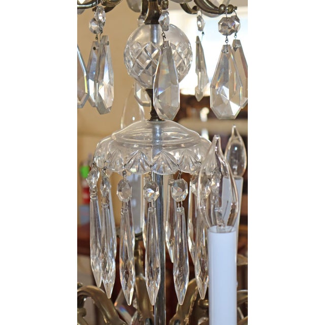 1950's Hollywood Regency French Style Brass & Crystal 12 Light Chandelier For Sale - Image 10 of 14