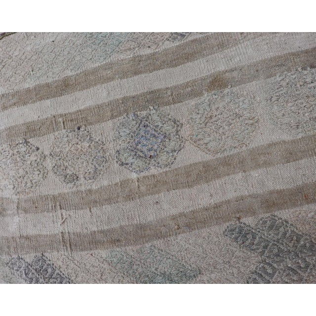 Vintage Turkish Kilim Runner in Soft Gray and Beige Striped Design 2'0 X 13'3 For Sale - Image 11 of 12