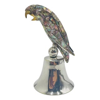1970s Mexican Silver Plated & Abalone Parrot Bell in the Style of Emilia Castillo For Sale