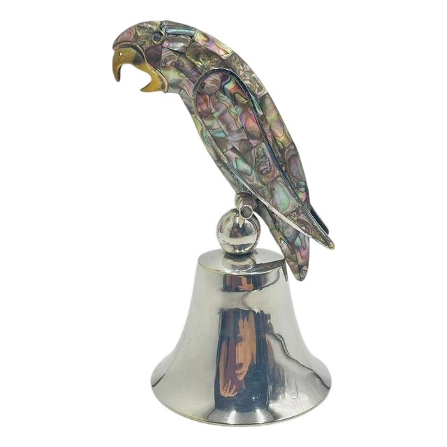 1970s Mexican Silver Plated & Abalone Parrot Bell in the Style of Emilia Castillo For Sale