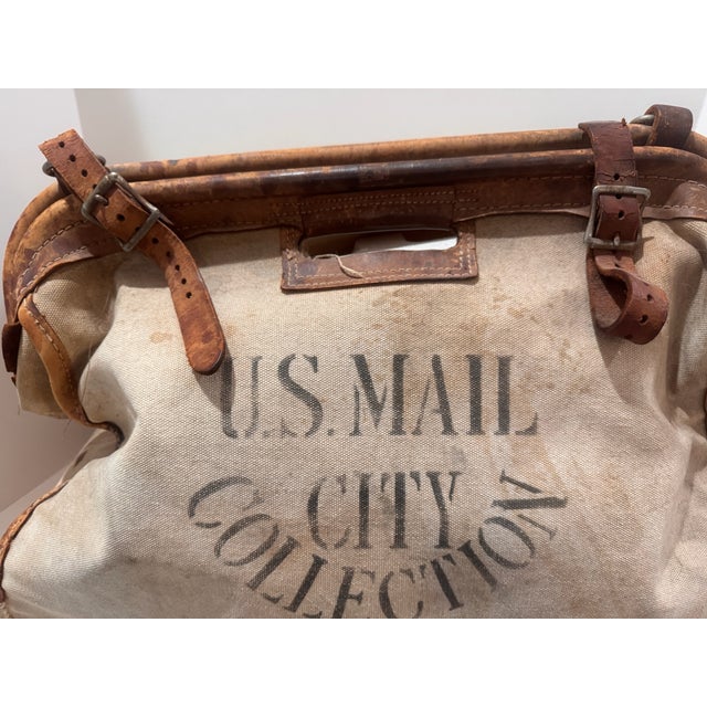 Authentic vintage U.S. Mail City Collection bag constructed of heavy canvas with stitched leather reinforcement, buckled...