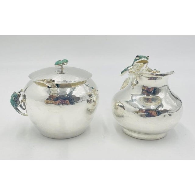 1980s Silver & Malachite Creamer, Spoon & Covered Sugar Pot Set by Emilia Castillo For Sale - Image 11 of 18