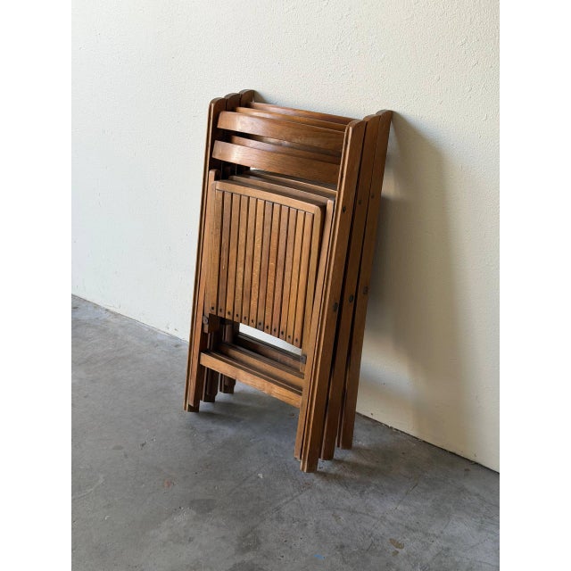 Set of 3 Vintage Modern Folding Wooden Chairs – Sculptural Slat Seat For Sale - Image 9 of 9
