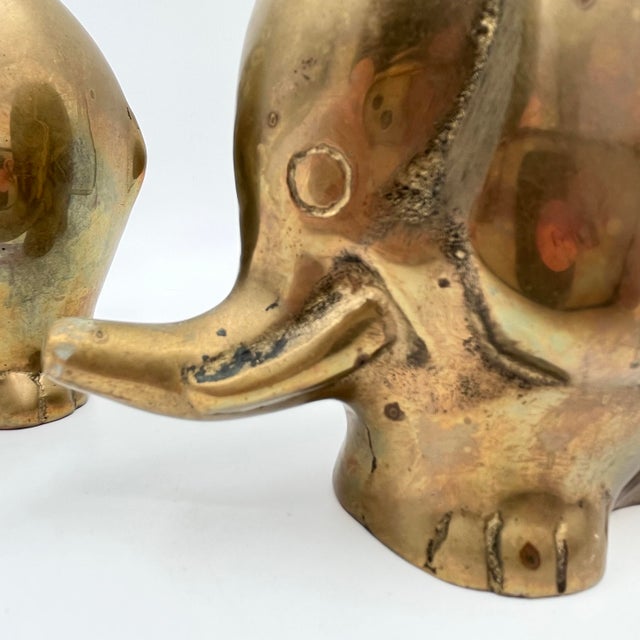 Metal Mid-Century Brass Elephant Bookend or Doorstop Sculptures Made in Korea - A Pair For Sale - Image 7 of 11