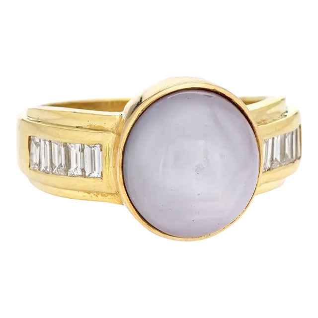 9ct Natural Star Sapphire Ring Six Point Diamond Vintage 18k Gold Blue Grey 9.5 size 9.5 For Sale