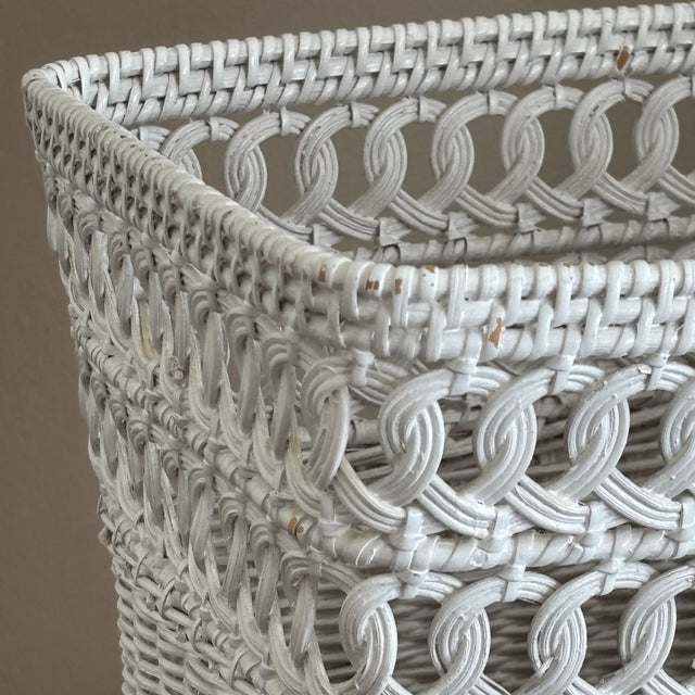 Shabby Chic Mid-20th Century Rectangular Boho Wicker Wastepaper Basket For Sale - Image 3 of 18