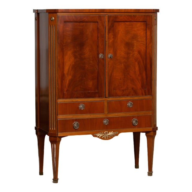 Louis XVI French Mahogany Veneer Cabinet with Brass Inlays, 1790s For Sale