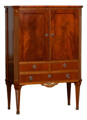 Louis XVI French Mahogany Veneer Cabinet with Brass Inlays, 1790s