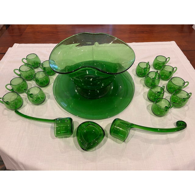 1950s Hand Blown Glass Punch Bowl Set - 19pcs For Sale - Image 4 of 4