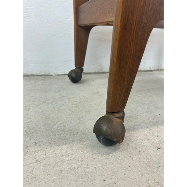 1960s Mid Century Modern End Table With Black Vinyl Top and Wheels For Sale - Image 5 of 12