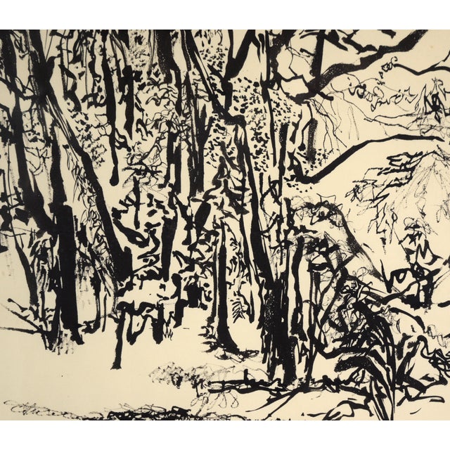 Forest Landscape in Sumi Ink on Paper by Schmidt For Sale - Image 4 of 8
