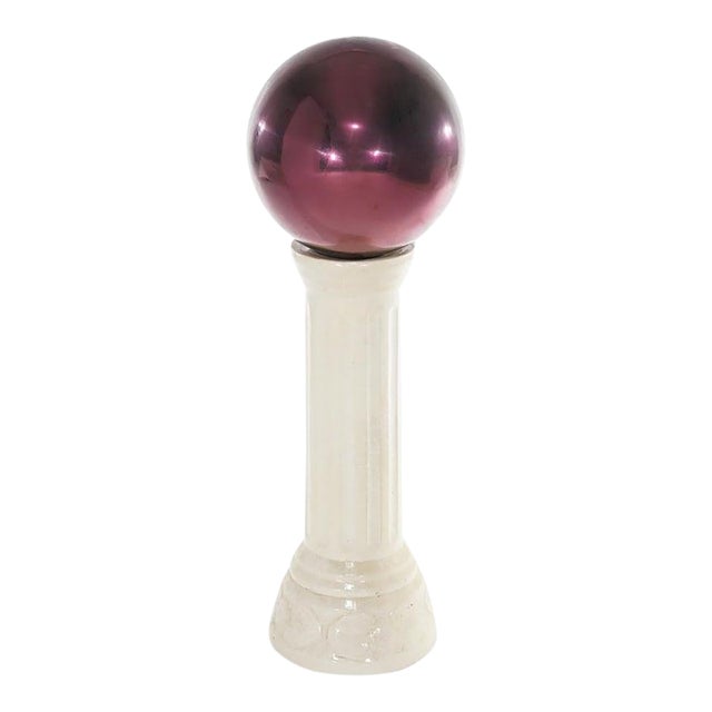 Glass Garden Gazing Globe on Pottery Pedestal 20thC For Sale