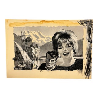 1950s Mid-Century Couple at Lake Como Original Painting For Sale
