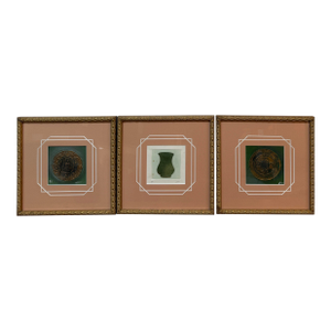 Etchings of Ancient Objects in Geometric Salmon Matte, Set of Three